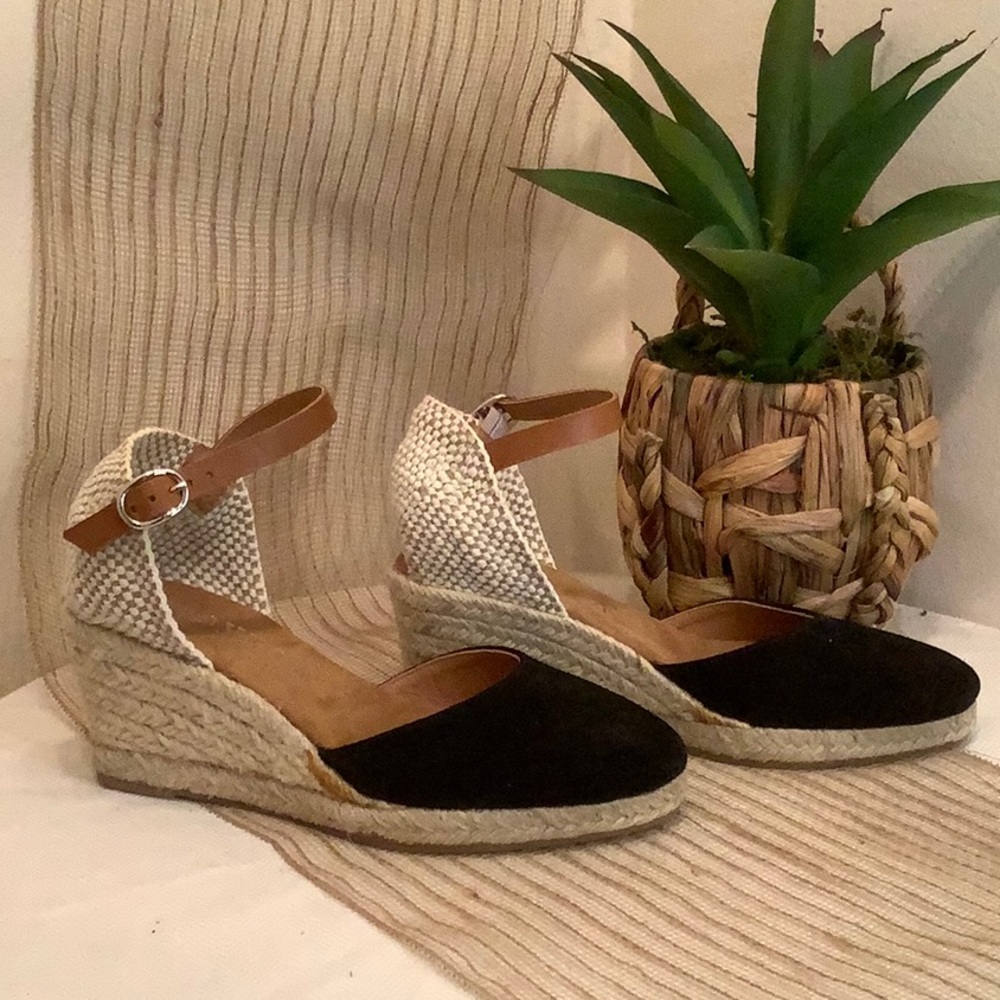 Black and Tan Espadrille Wedges